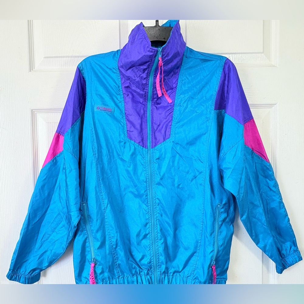 90s Columbia Radial Sleeve Windbreaker Teal Purple Small